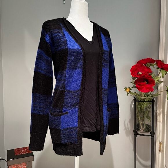 NEW Nordstrom Love by Design Plaid Fuzzy Oversized Grandpa Cardigan Sweater XS - Picture 2 of 12